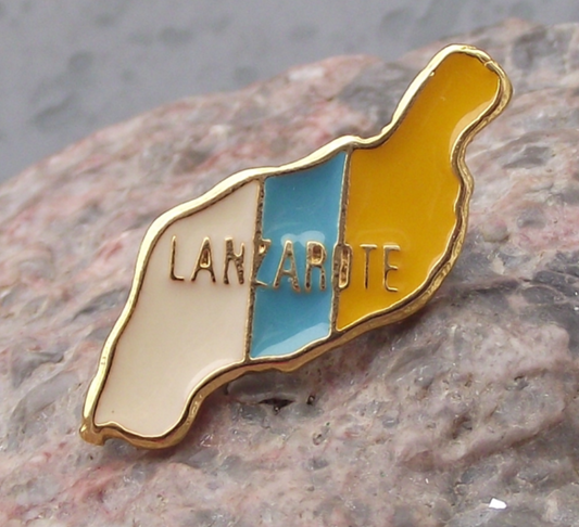 Vintage Lanzarote National Flag Colours Map Outline Pin Badge