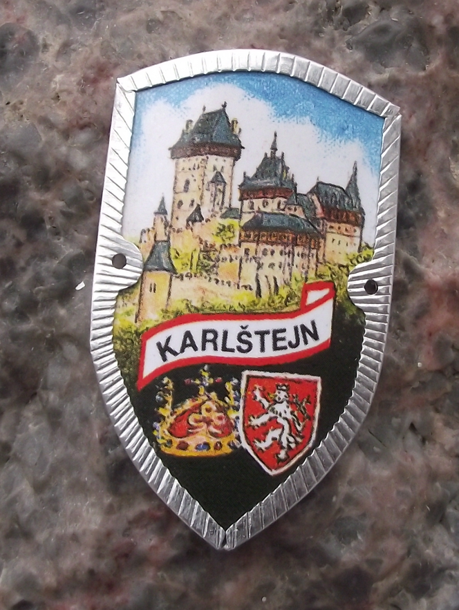 Vintage Karlstejn Castle Stocknagel Walking Stick Metal Plate