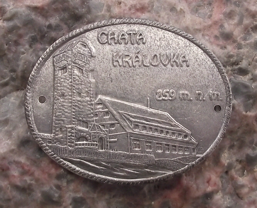 Vintage Chata Kralovna 859m Mountain Lodge Stocknagel Walking Stick Metal Plate