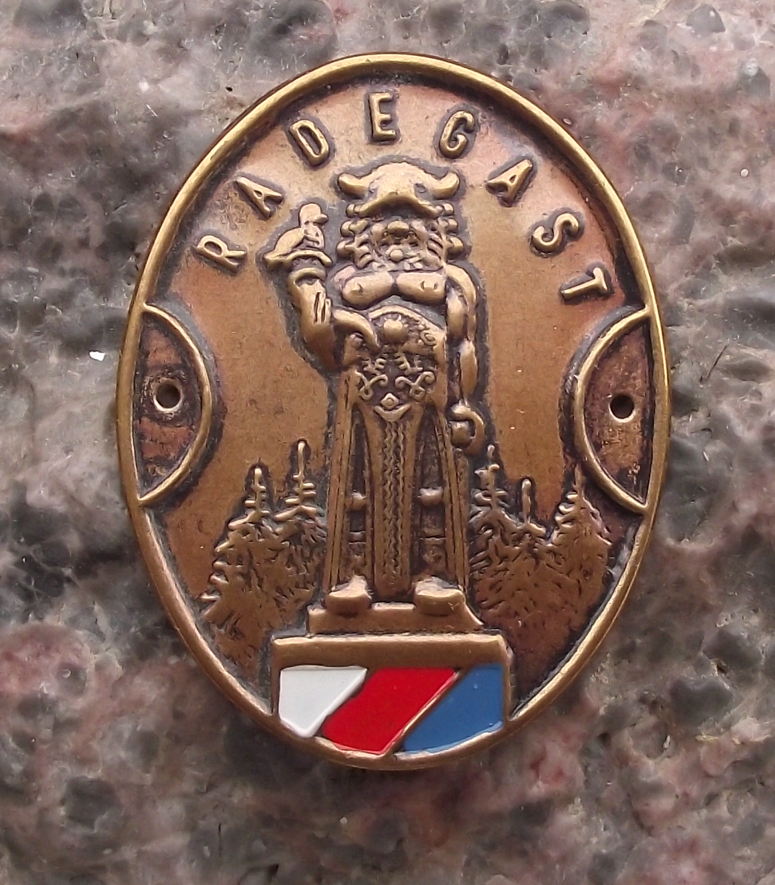 Vintage Radegast Slavic Mountain God Stocknagel Walking Stick Metal Plate