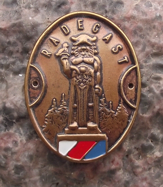 Vintage Radegast Slavic Mountain God Stocknagel Walking Stick Metal Plate