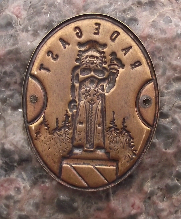 Vintage Radegast Slavic Mountain God Stocknagel Walking Stick Metal Plate