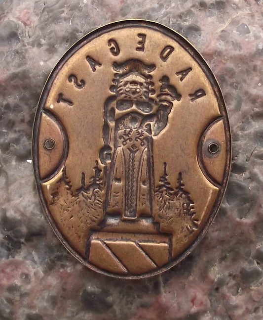 Vintage Radegast Slavic Mountain God Stocknagel Walking Stick Metal Plate