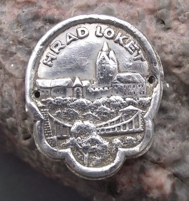 Vintage Hrad Loket Castle Stocknagel Walking Stick Metal Plate