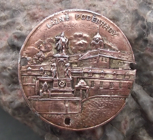 Vintage Podebrady Spa Lazne Stocknagel Walking Stick Metal Plate