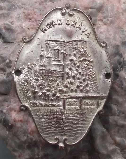Vintage Hrad Castle Orava Stocknagel Walking Stick Metal Plate