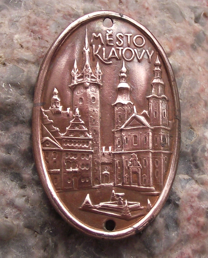 Vintage Town of Klatovy Stocknagel Walking Stick Metal Plate