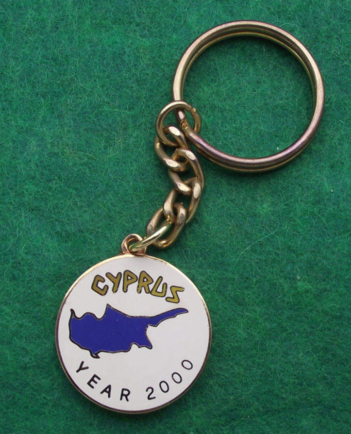 Vintage Cyprus Year 2000 Island Map Outline Key Chain Keyring