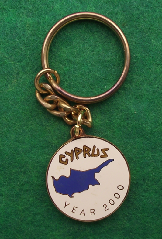 Vintage Cyprus Year 2000 Island Map Outline Key Chain Keyring