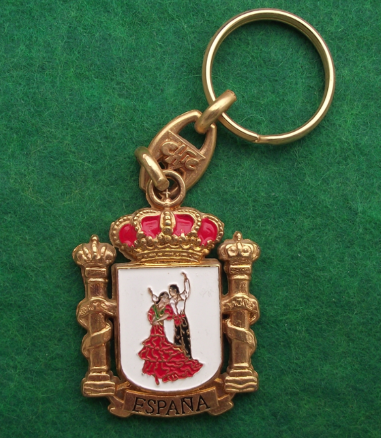 Vintage Flag of Spain Espana Crest Coat of Arms Key Chain Keyring