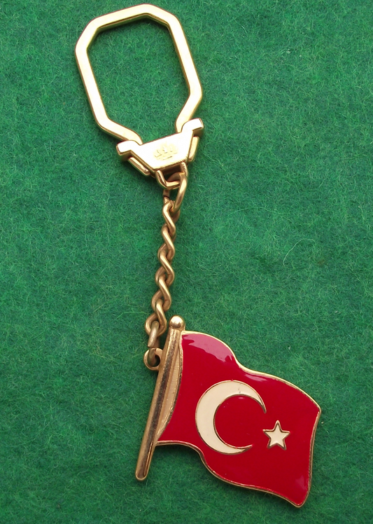 Vintage Flag of Turkey Crescent Moon and Star Key Chain Keyring