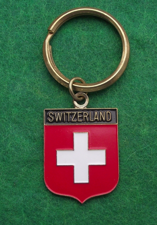 Vintage Flag of Switzerland White Cross Red Field Key Chain Keyring