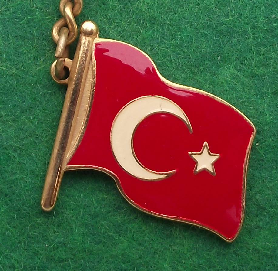 Vintage Flag of Turkey Crescent Moon and Star Key Chain Keyring