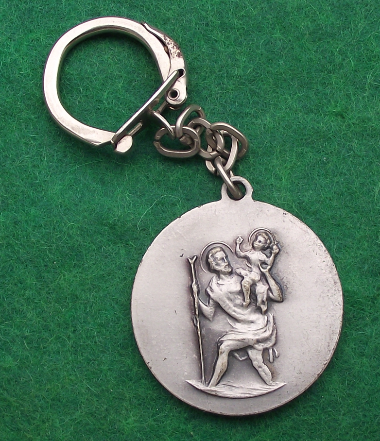 Vintage Liechtenstein Saint St Christopher Medallion Key Chain Keyring
