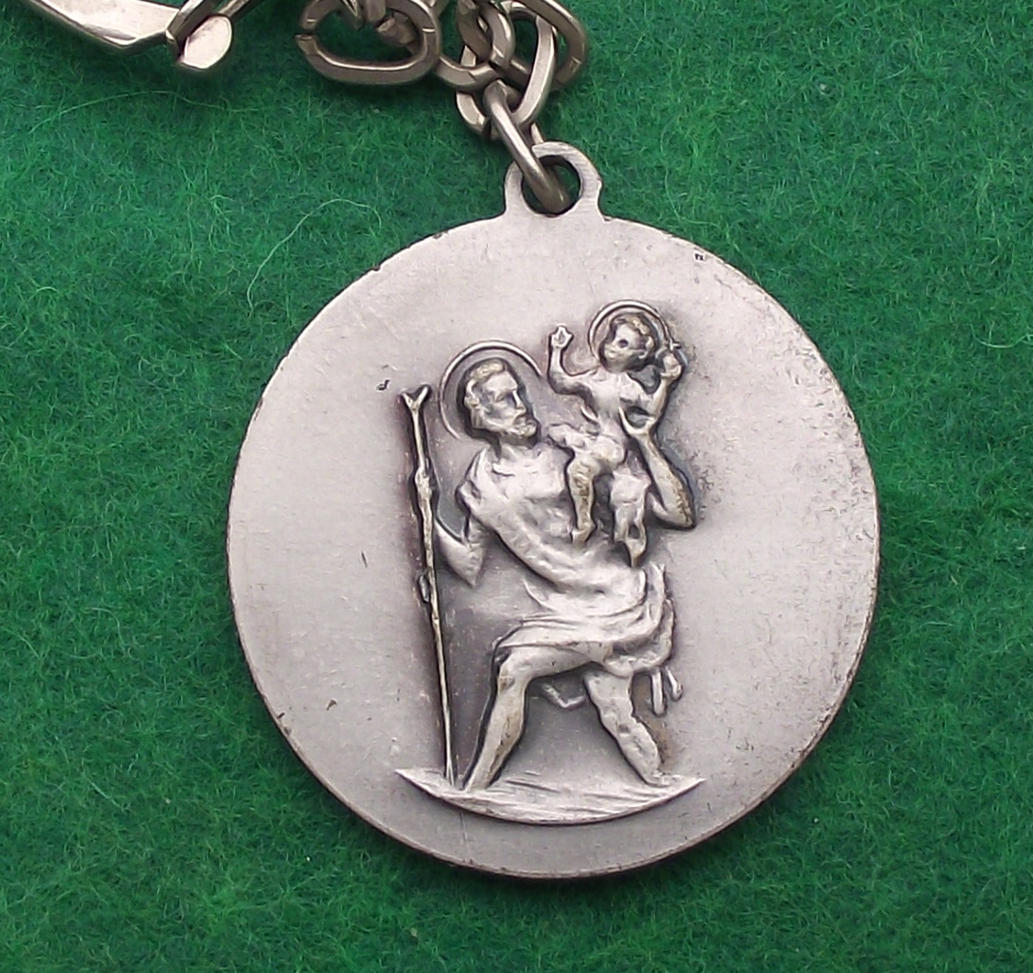 Vintage Liechtenstein Saint St Christopher Medallion Key Chain Keyring