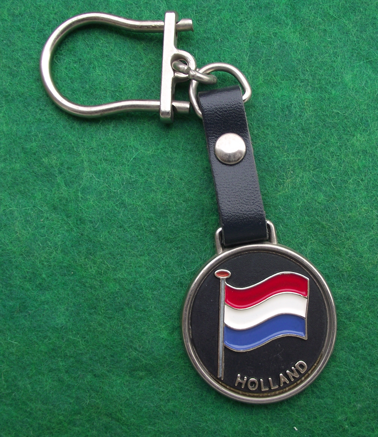 Vintage Holland Dutch Flag Leather and Metal Chain Keyring