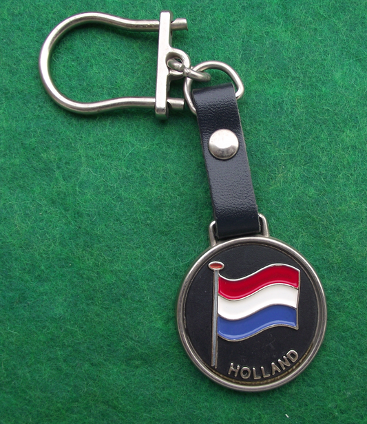 Vintage Holland Dutch Flag Leather and Metal Chain Keyring