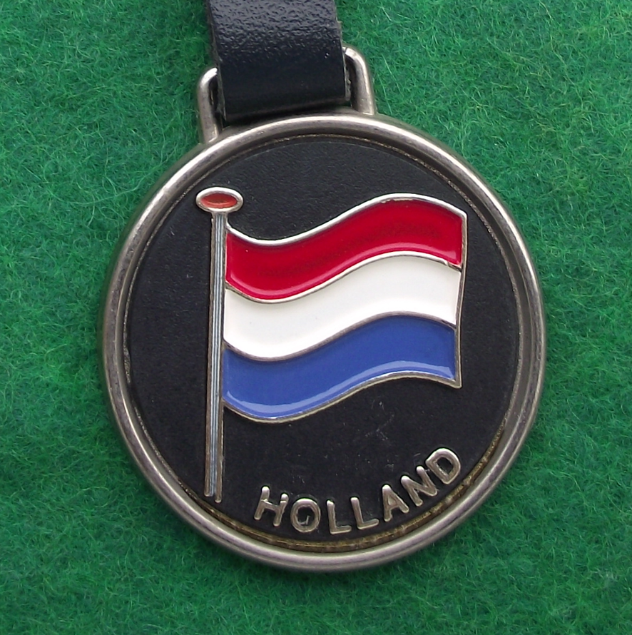 Vintage Holland Dutch Flag Leather and Metal Chain Keyring