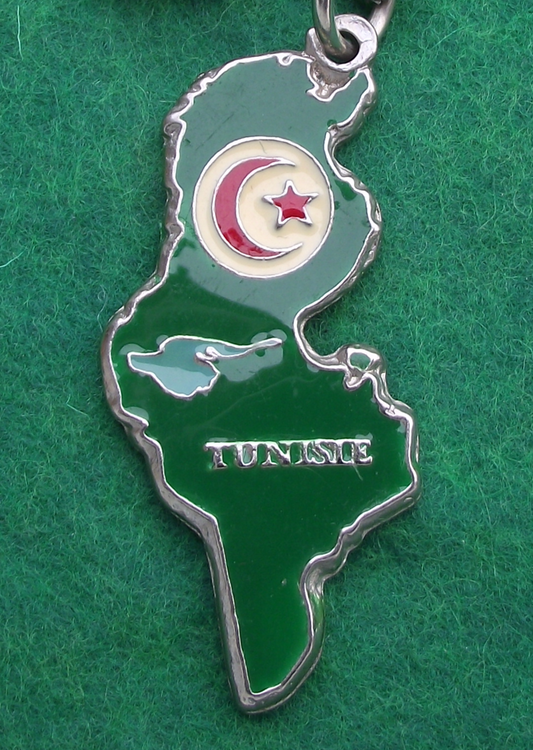Vintage Tunisia Red Crescent Moon Star Flag Maltese Country Map Keyring