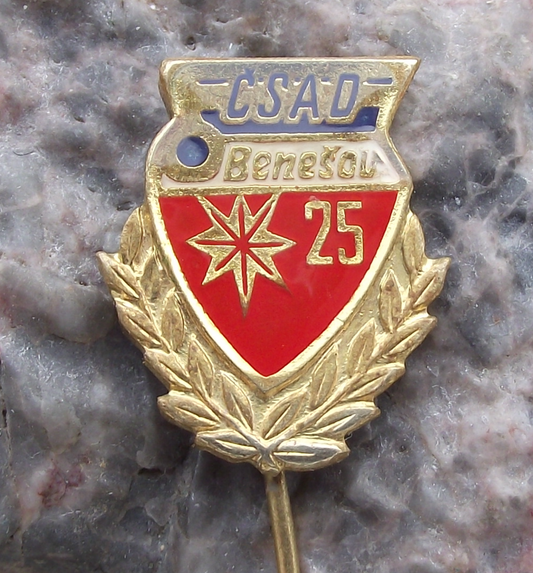 1974 City of Benesov CSAD Bus Coach Transport Firm 25th Anniversary Pin Badge