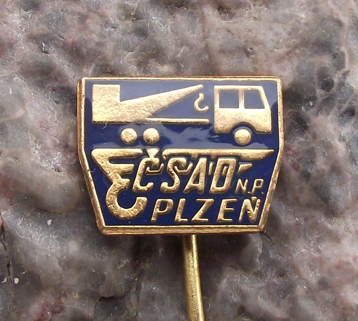 Vintage CSAD Plzen Czech State Transport Company Truck Bus Crane Pin Badge