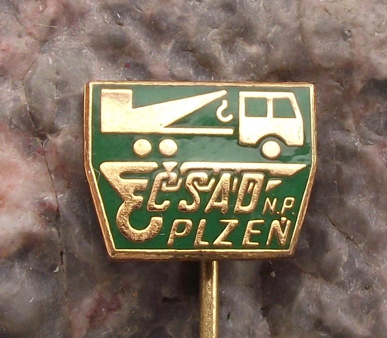 Vintage CSAD Plzen Czech State Transport Company Truck Bus Crane Pin Badge