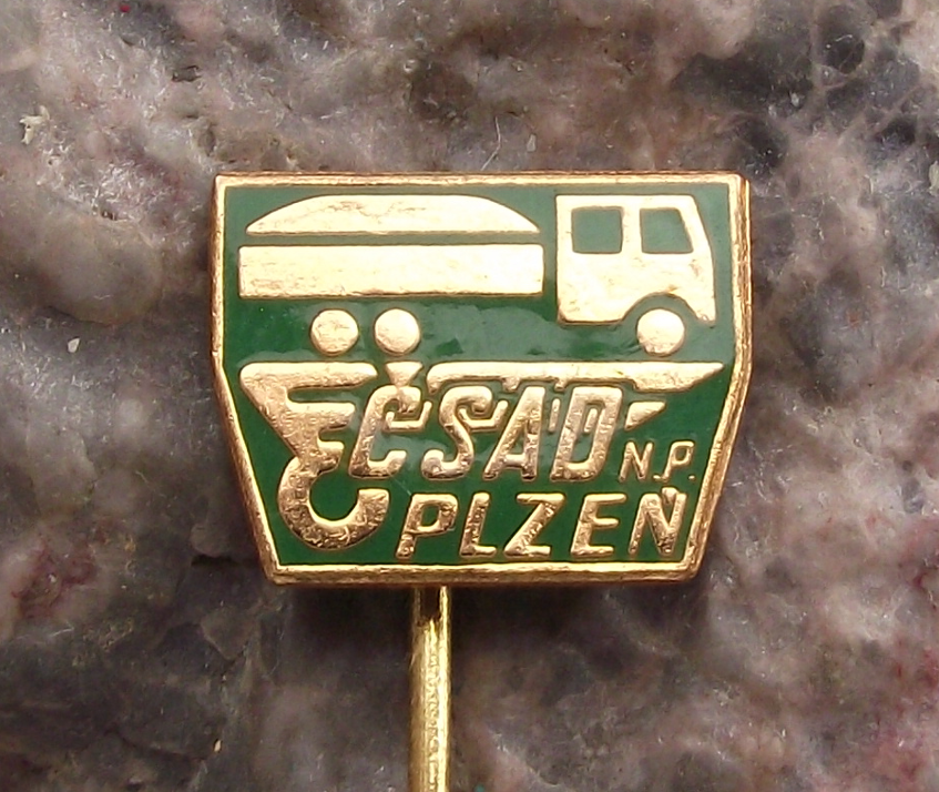 Vintage CSAD Plzen Czech State Transport Company Truck Bus Crane Pin Badge
