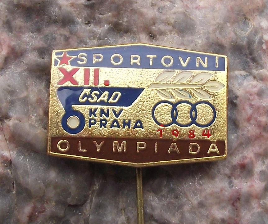 1984 CSAD Prague Praha Czech Bus Company 12th Olympics Sports Pin Badge