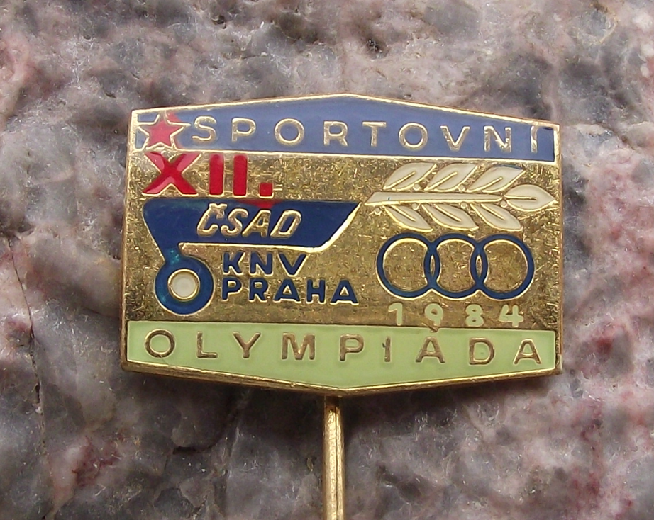 1984 CSAD Prague Praha Czech Bus Company 12th Olympics Sports Pin Badge