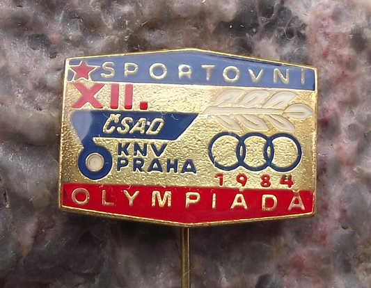 1984 CSAD Prague Praha Czech Bus Company 12th Olympics Sports Pin Badge