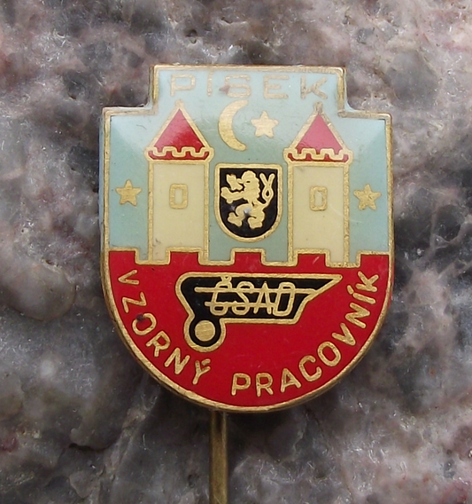 Vintage CSAD Pisek Czech Bus Company Excellent Worker Award Pin Badge