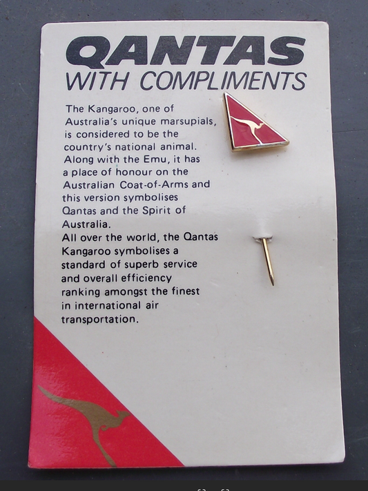 Vintage QANTAS Airlines with Compliments Pin Badge and Information Card