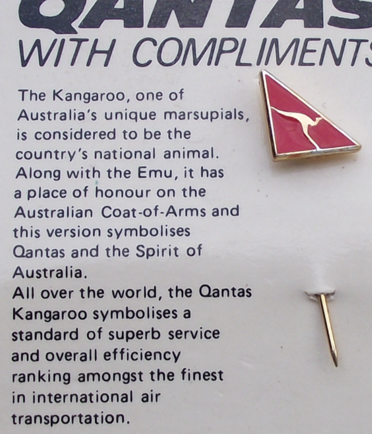 Vintage QANTAS Airlines with Compliments Pin Badge and Information Card