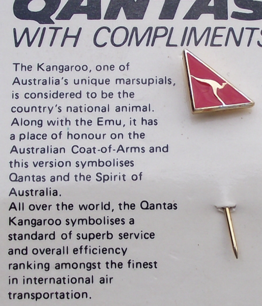 Vintage QANTAS Airlines with Compliments Pin Badge and Information Card