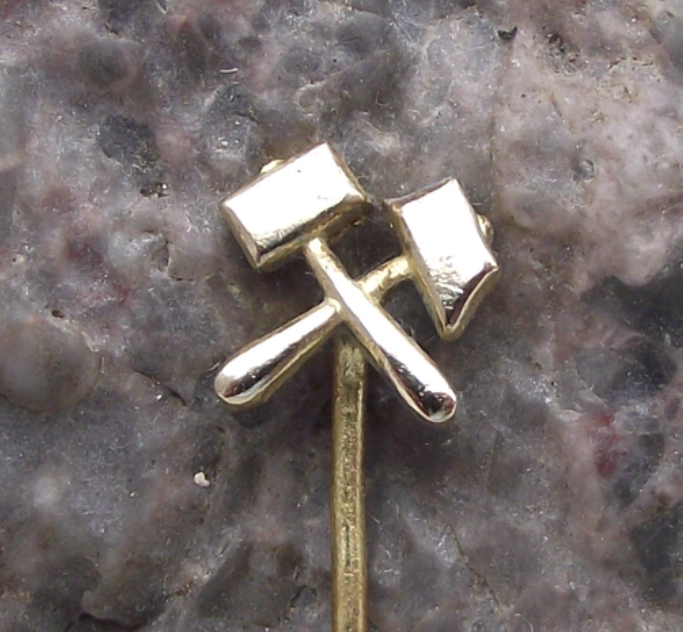 Vintage Crossed Hammers Logo Coal Miner Mining Motif Pin Badge