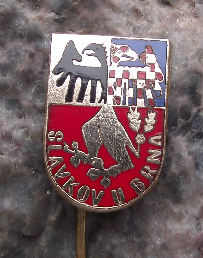 Vintage Slavkov u Brna Austerlitz Coat of Arms Heraldic Shield Pin Badge