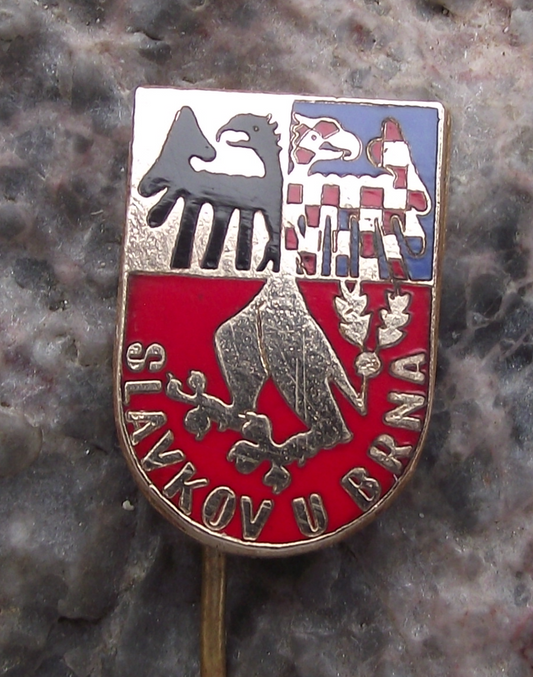 Vintage Slavkov u Brna Austerlitz Coat of Arms Heraldic Shield Pin Badge