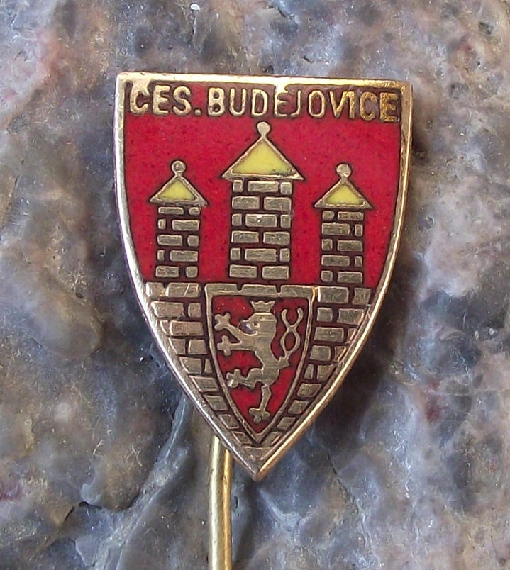 Vintage Ceske Budejovice Rampant Lion Coat of Arms Shield Crest Pin Badge
