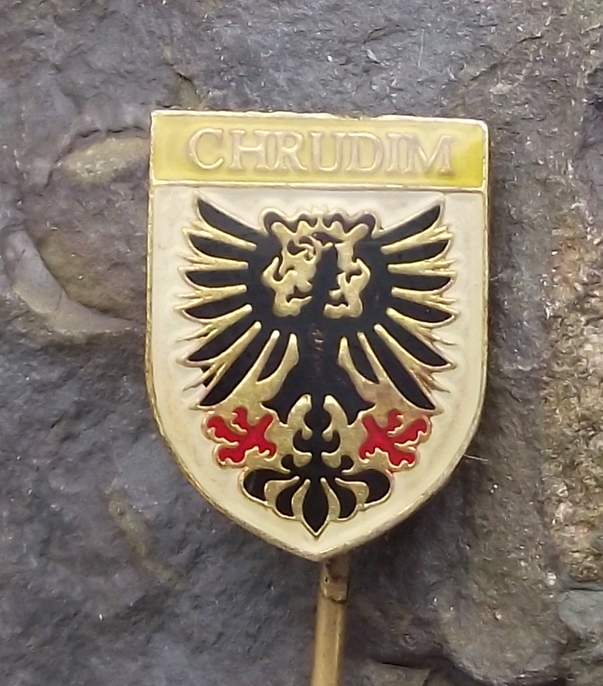 Vintage Chrudim Heraldic Crest Official Coat of Arms Black Eagle Pin Badge