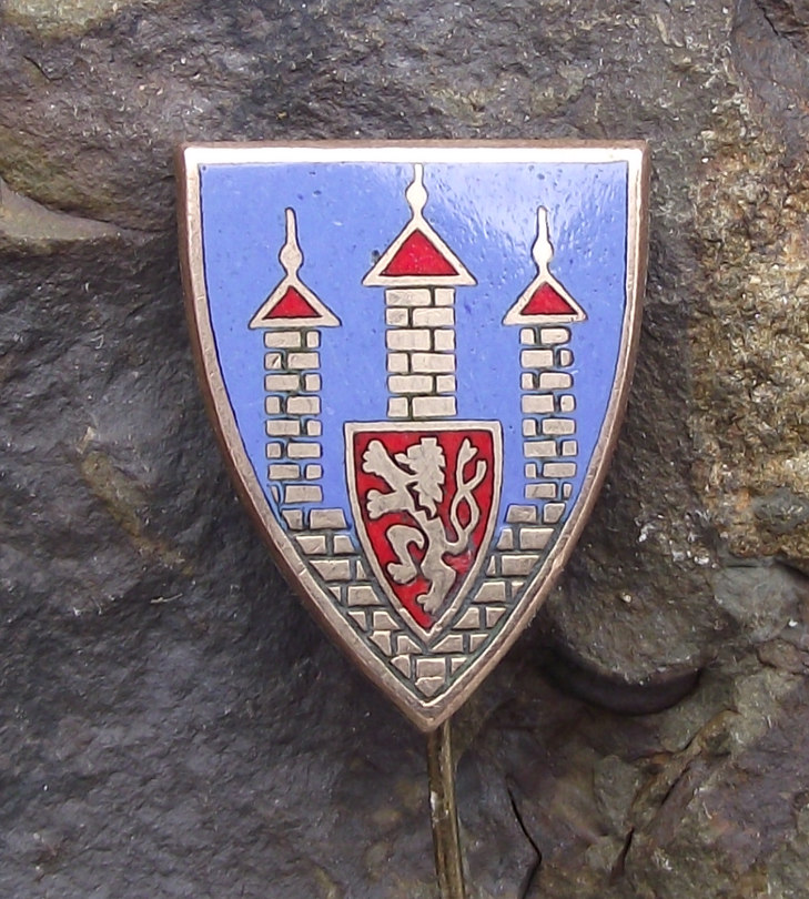 Vintage Ceske Budejovice Rampant Lion Coat of Arms Blue Crest Pin Badge