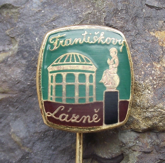 Vintage Františkovy Lázně Natural Spring Resort Statue and Pavilion Pin Badge