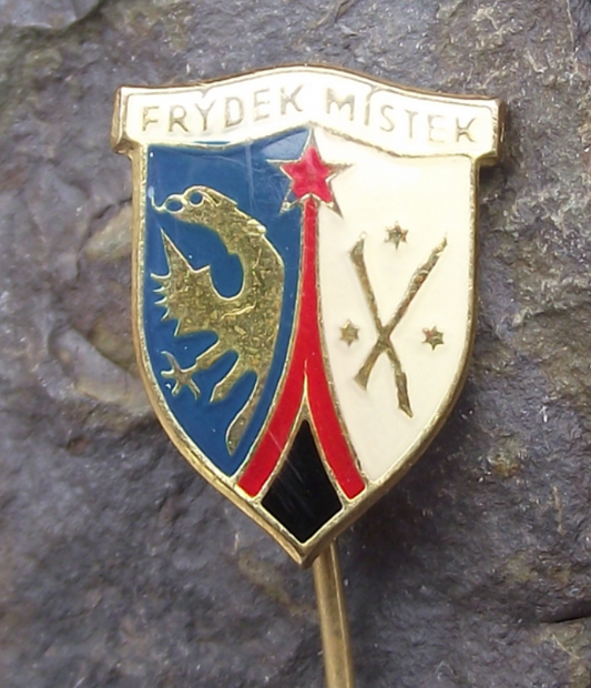 Vintage Frýdek-Místek Heraldic Crest Official Coat of Arms Souvenir Pin Badge
