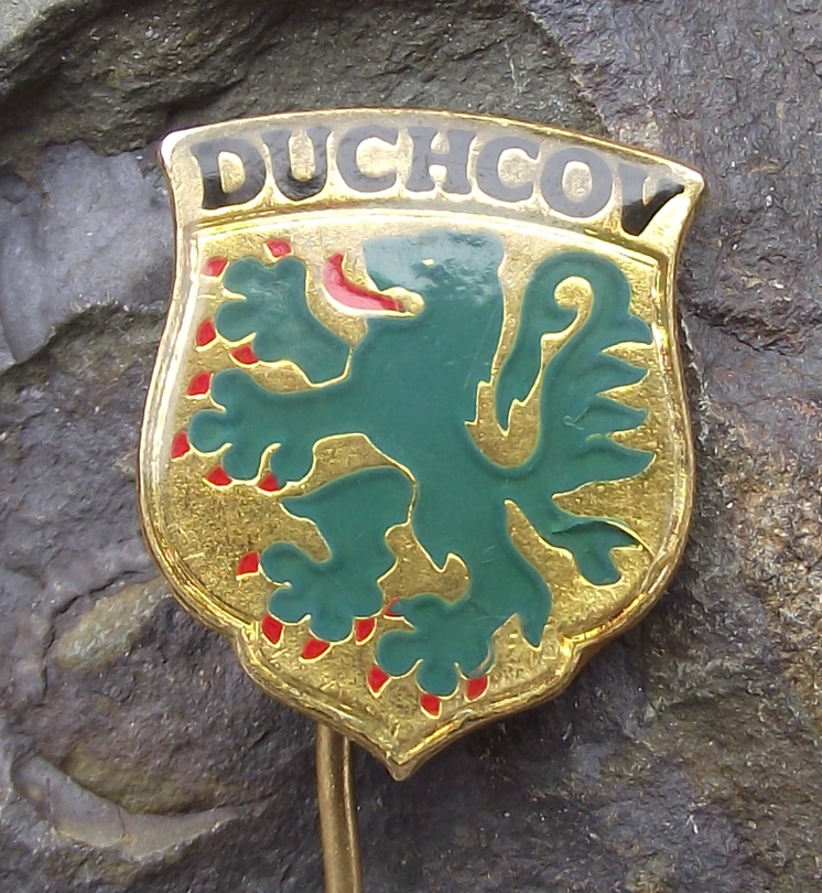 Vintage Duchcov Heraldic Crest Rampant Blue Lion Coat of Arms Pin Badge
