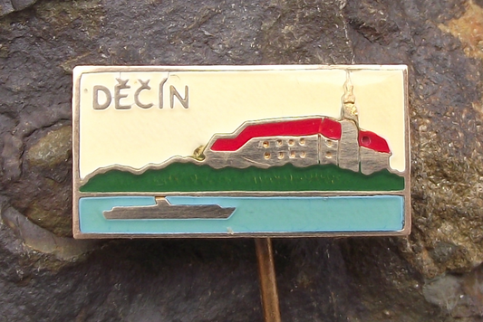 Vintage Děčín Czech City Castle Labe Elbe River Souvenier Pin Badge