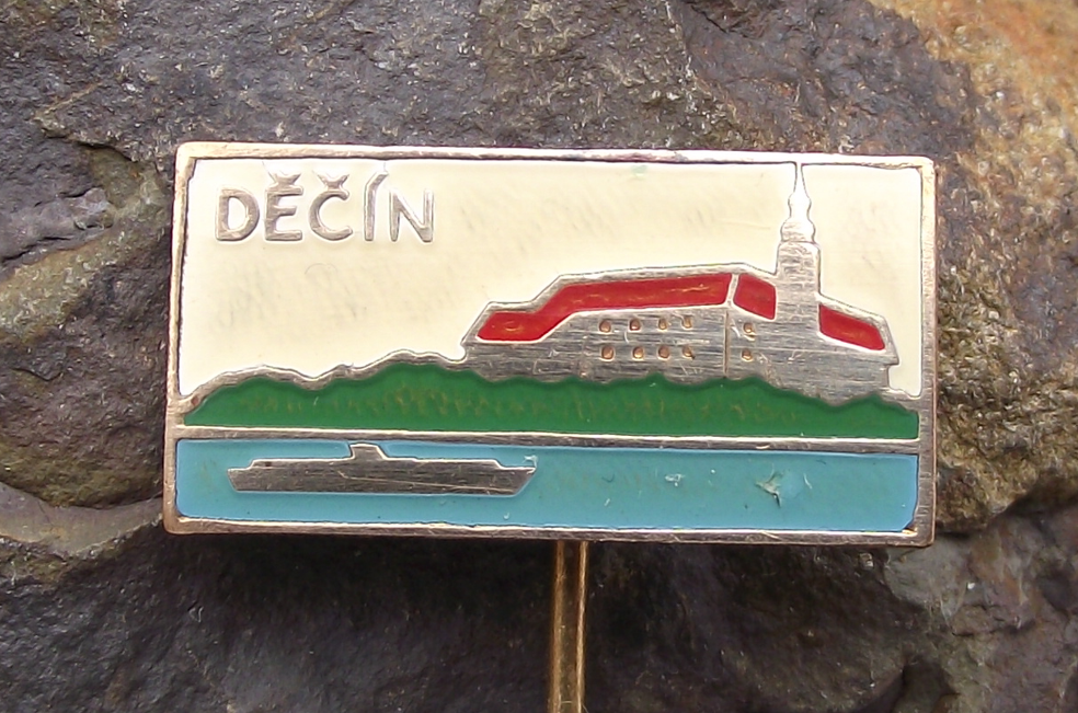 Vintage Děčín Czech City Castle Labe Elbe River Souvenier Pin Badge