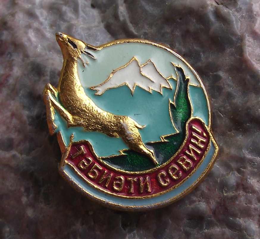 Vintage Soviet Azerbaijan Mountain Range Peaks LOVE NATURE Deer Pin Badge
