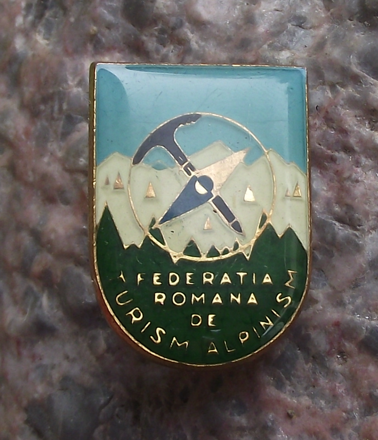 Vintage Romanian Alpine Federation Axe and Compass Logo Members Pin Badge