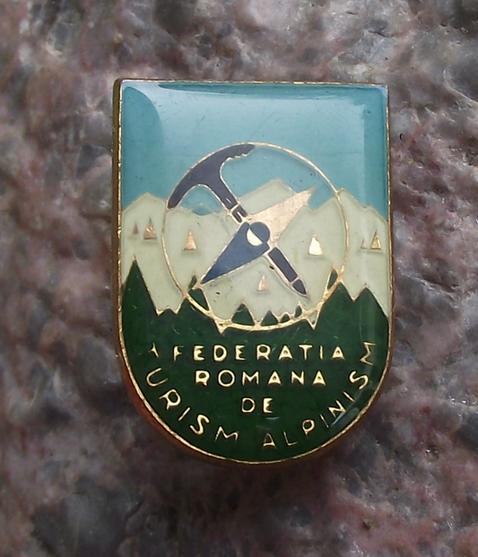 Vintage Romanian Alpine Federation Axe and Compass Logo Members Pin Badge