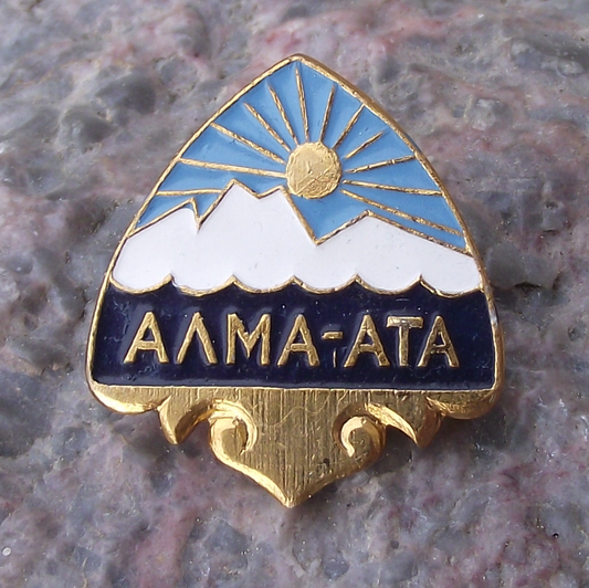 Vintage Kazakhstan Almaty Altai Mountain Range Snowy Peaks Pin Badge