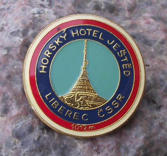 Vintage Mount Jested Tower CSSR 1012m Peak Mountain Hotel Liberec Pin Badge